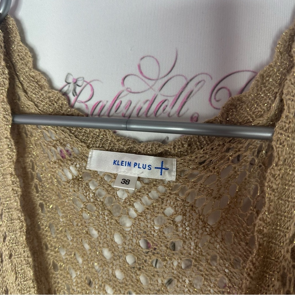 Klein plus dress coverup knit sparkly gold Brown Crochet Sleeveless Dress - Picture 8 of 9